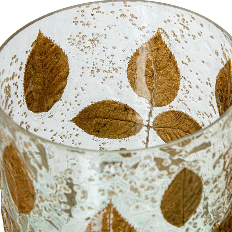 Set de dos porta velas cristal/hojas