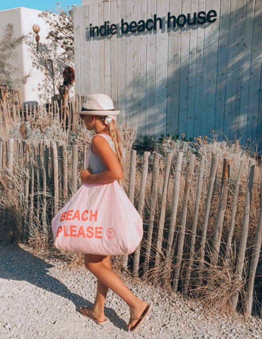 Bolsa de playa de lona rosa "Beach Please"