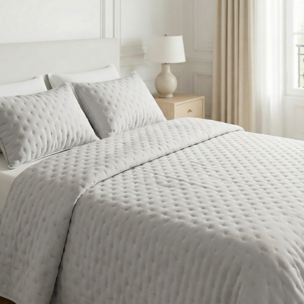 Colcha lisa acolchada Gris Plata tacto suave: 90 (180x280 cm)