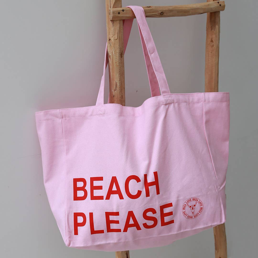 Bolsa de playa de lona rosa "Beach Please"