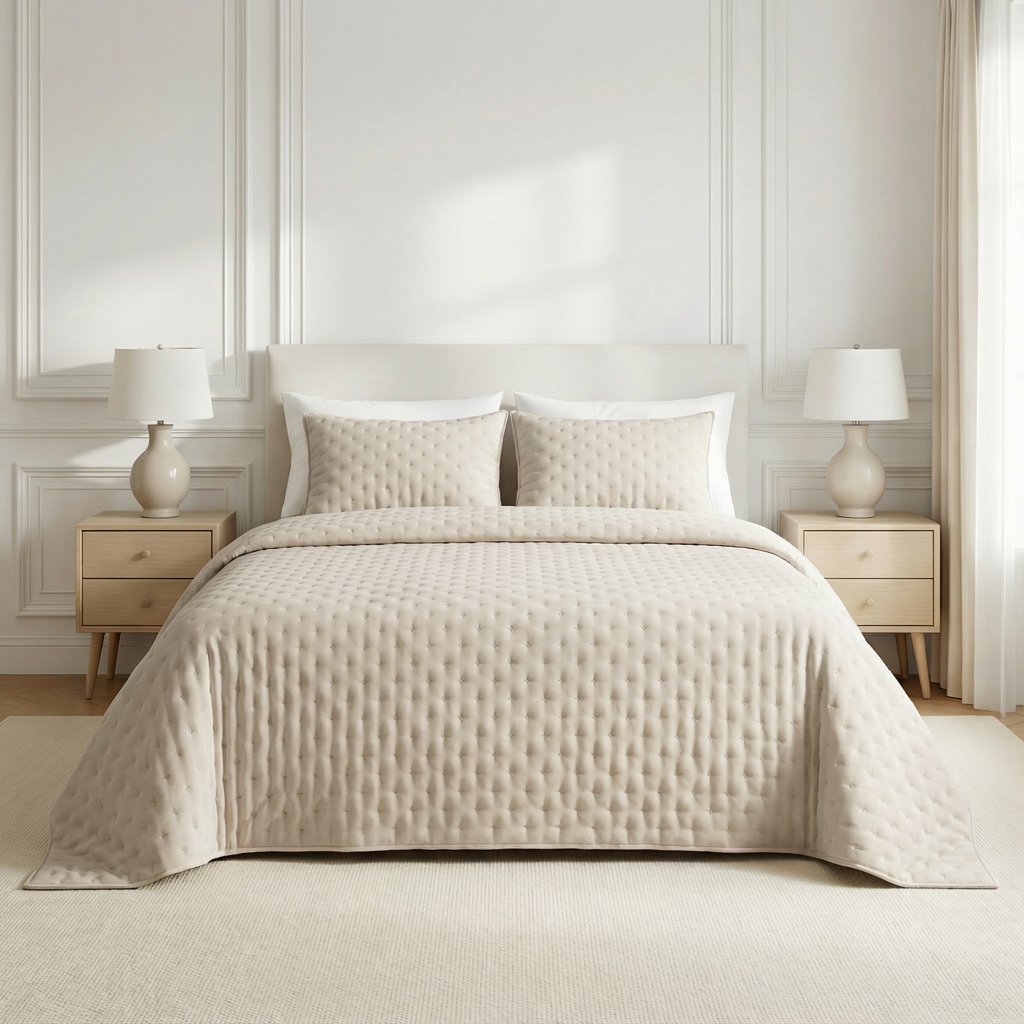 Colcha lisa acolchada Beige Claro tacto suave: 90 (180x280 cm)