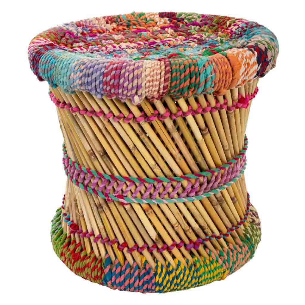 Set de dos taburetes auxiliares de caña y cuerda color