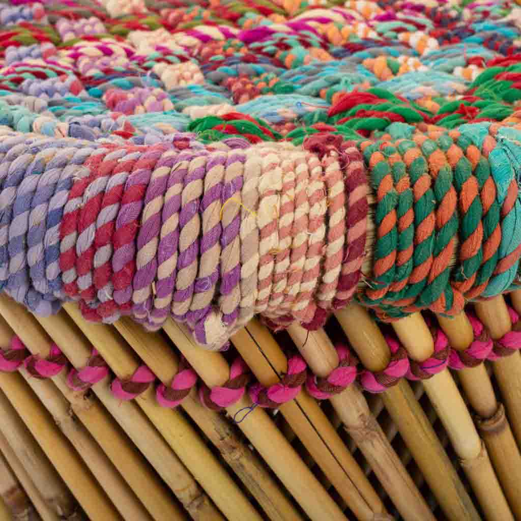 Set de dos taburetes auxiliares de caña y cuerda color