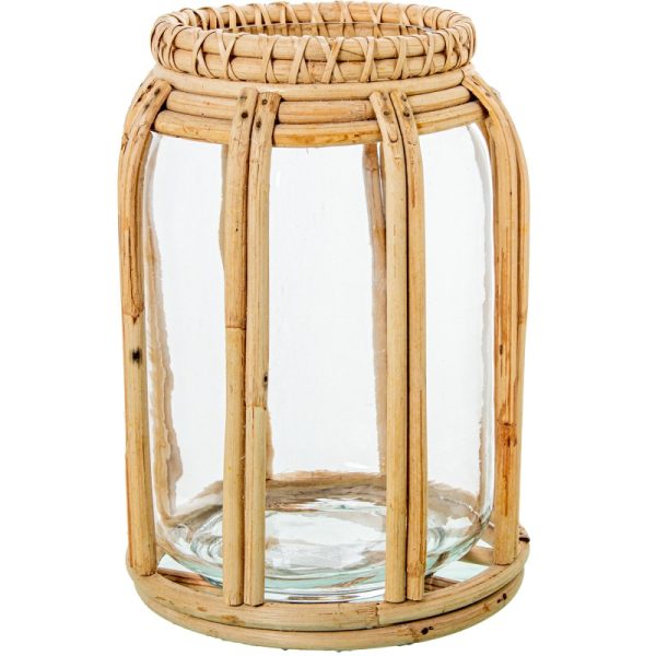 Porta velas cristal y mimbre grande