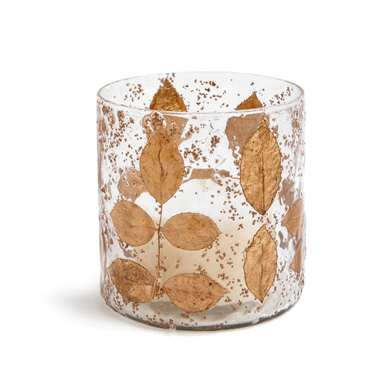 Set de dos porta velas cristal/hojas