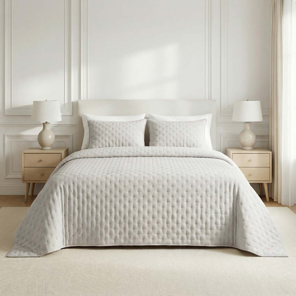 Colcha lisa acolchada Gris Plata tacto suave: 90 (180x280 cm)