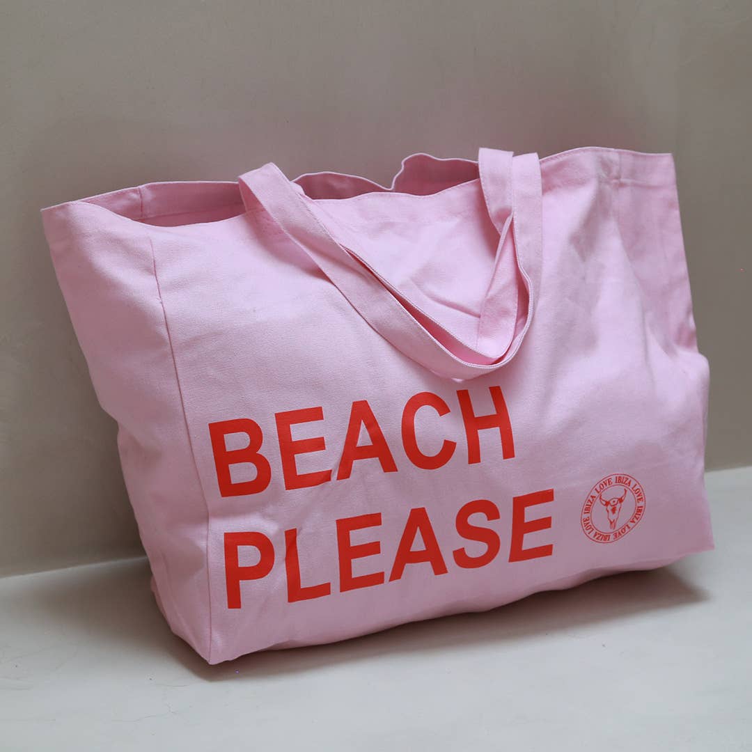 Bolsa de playa de lona rosa "Beach Please"
