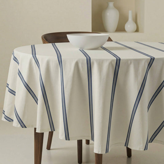 Mantel redondo resinado antimanchas Nua Beige Azul: Diámetro 155 cm