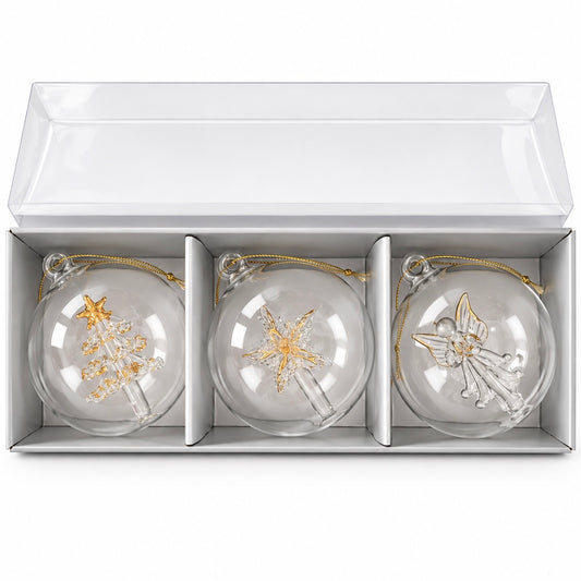 Juego de 3 bolas de Navidad de vidrio transparente
