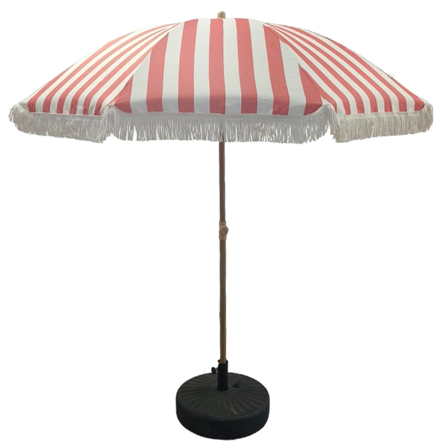 Sombrilla de jardín a rayas con flecos - coral