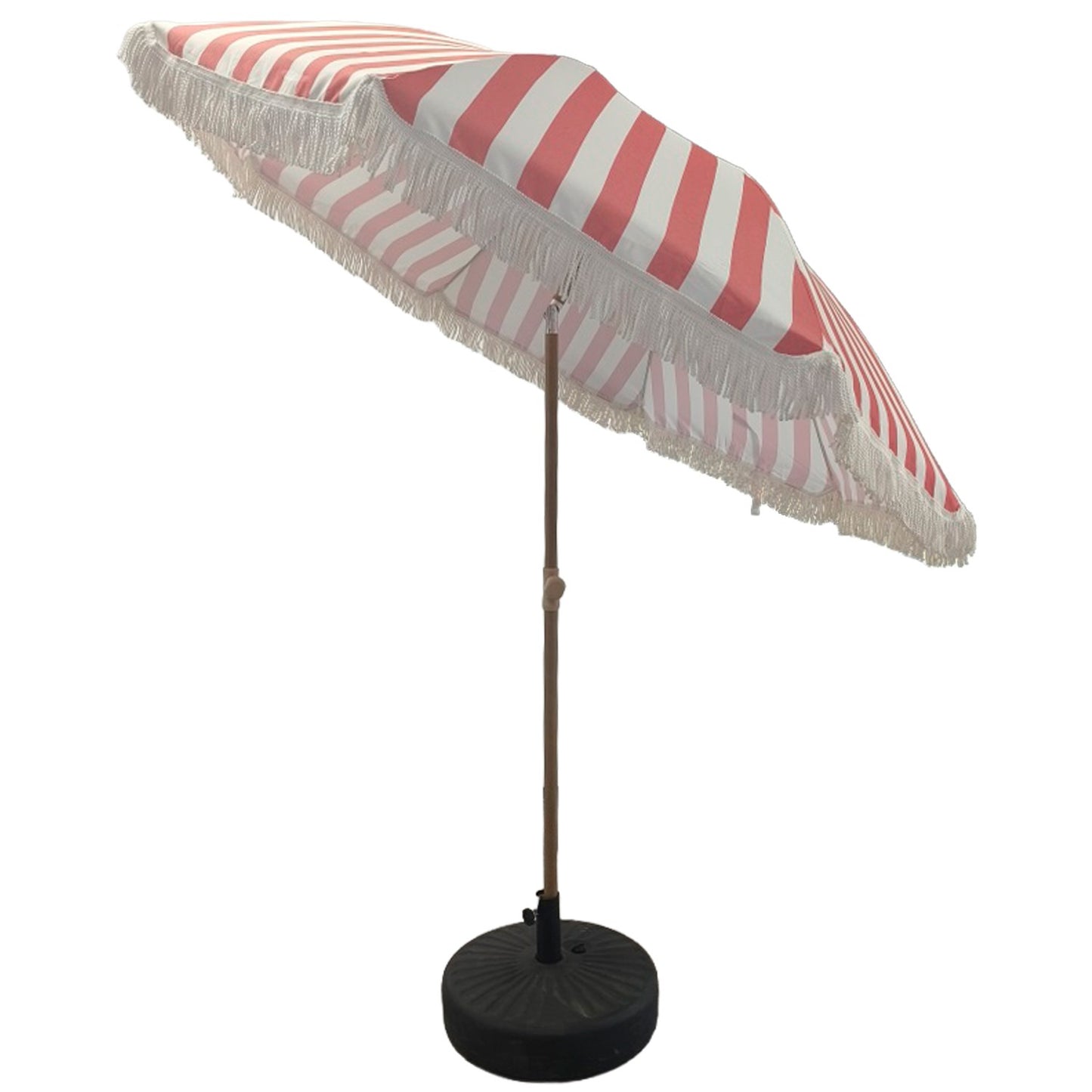 Sombrilla de jardín a rayas con flecos - coral