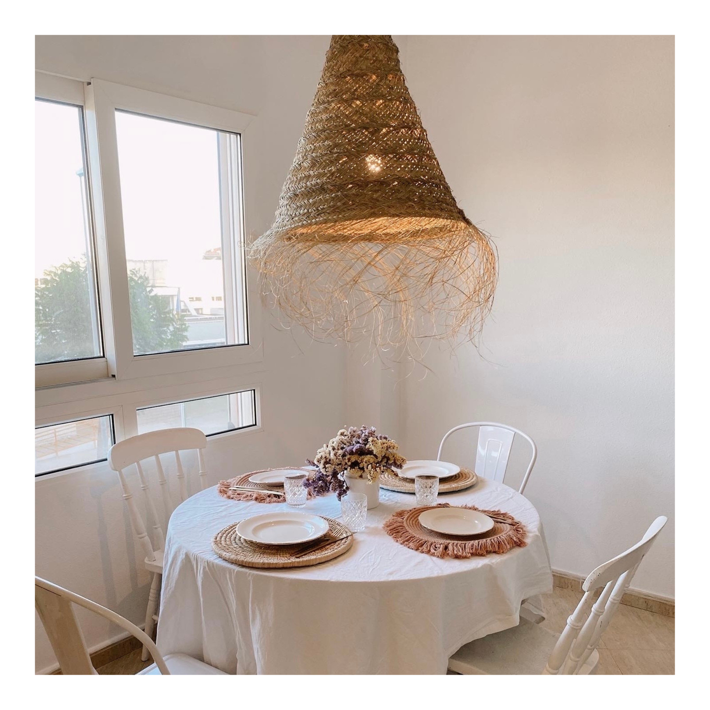 Pantalla cónica alta flecos