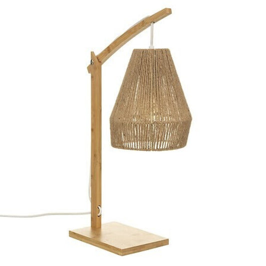Lámpara de sobremesa madera y rafia