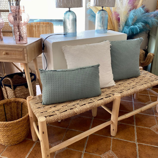 Banco de madera natural y asiento de palmito - grande