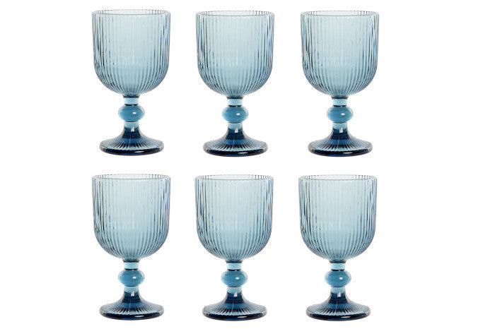 Set de 4 copas de cristal rayado azul