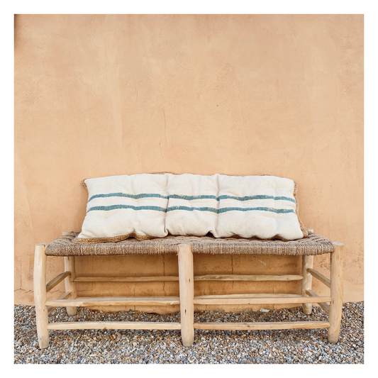 Banco de madera natural y asiento de palmito - grande