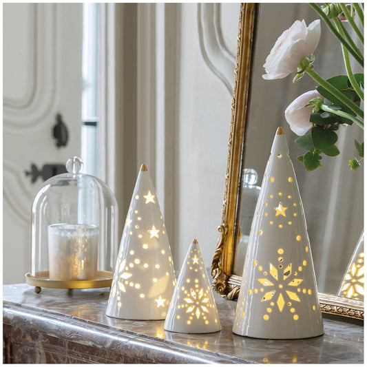 Árbol de Navidad decorativo de cerámica con forma de cono e iluminación LED