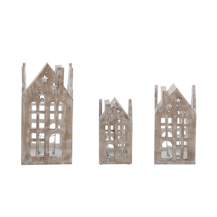 Portavelas casita de madera - mediano