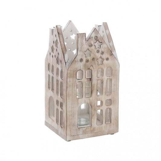 Portavelas casita de madera - mediano