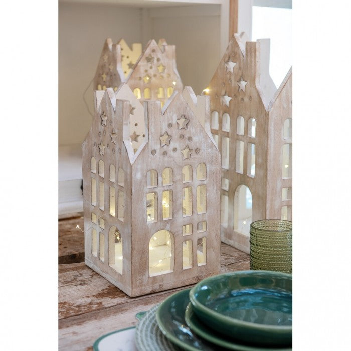 Portavelas casita de madera - mediano