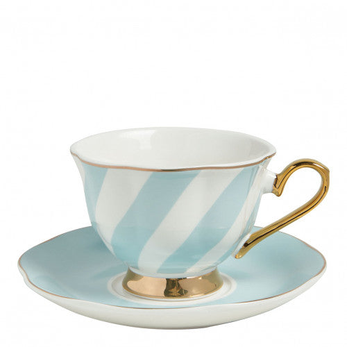 Taza de té y platillo a rayas pastel Madame de Récamier