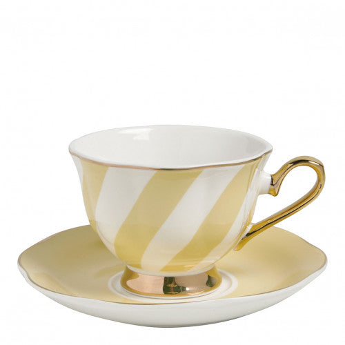 Taza de té y platillo a rayas pastel Madame de Récamier