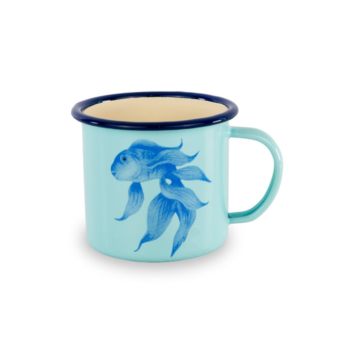 Juego de dos tazas/vasos de hojalata esmaltada azul