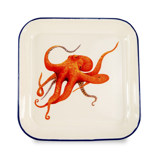 Bandeja de hojalata esmaltada crema. Modelo pulpo